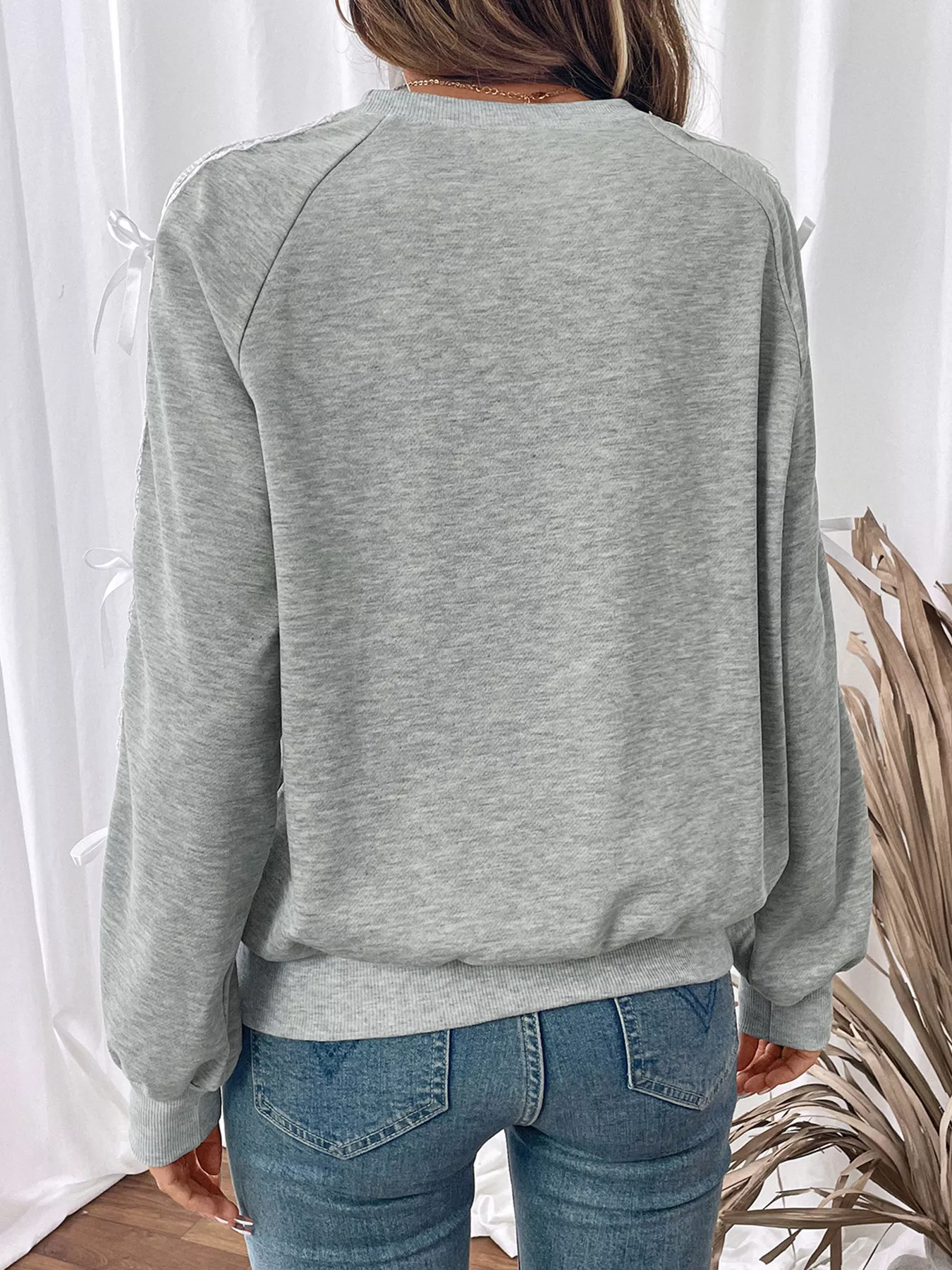 Lace Detail Round Neck Sweatshirt - Image 6