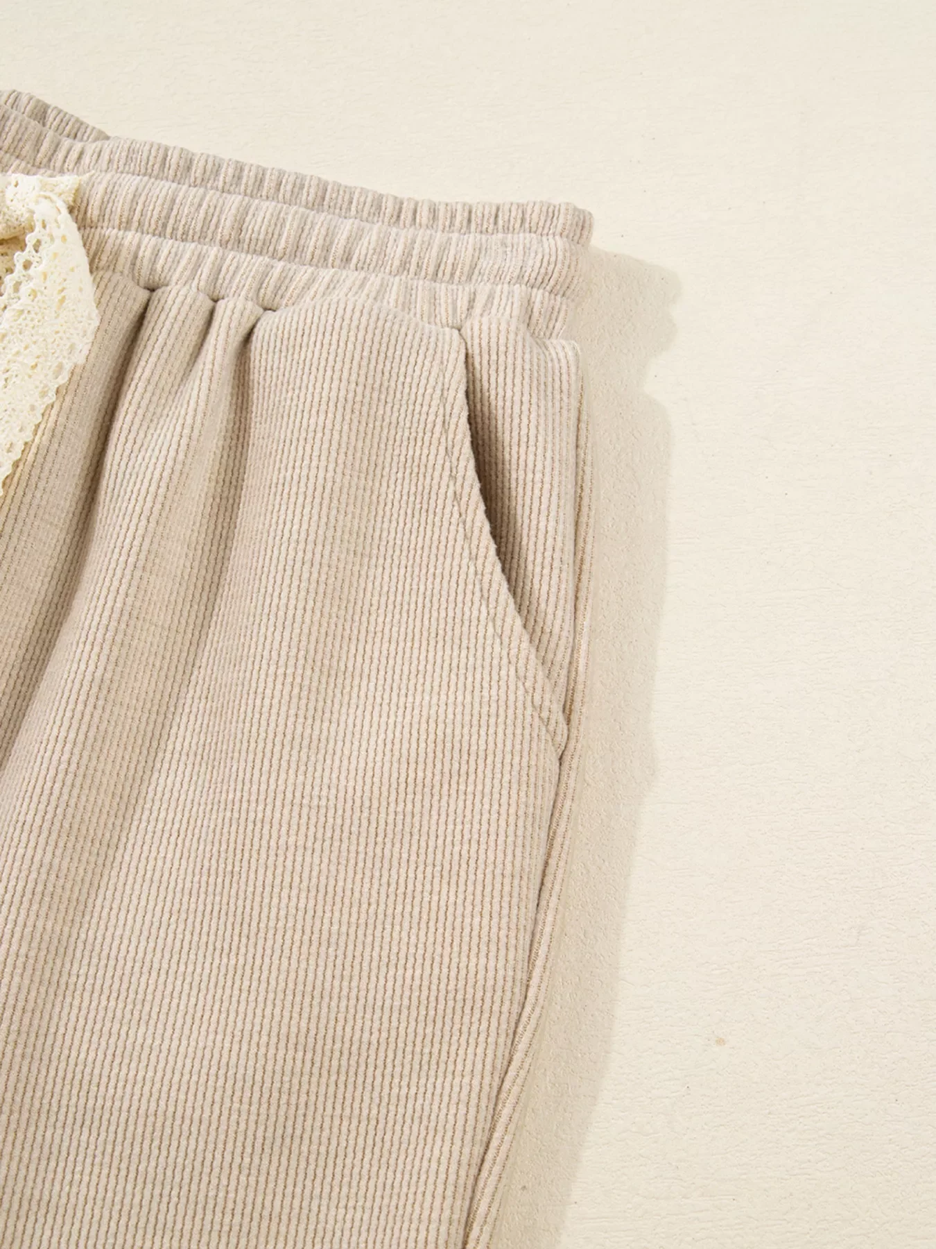 Lace Drawstring Hoodie and High Waist Pants Set - Image 11