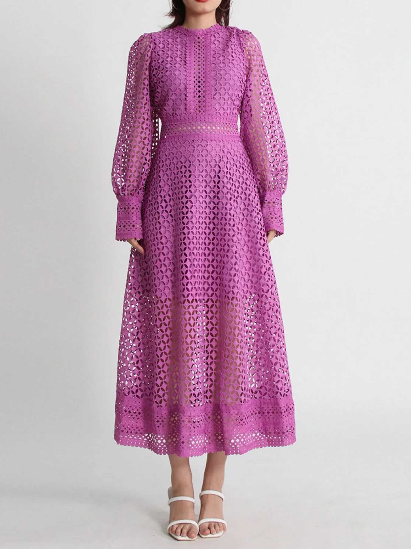 Lace Long Sleeve Midi Dress - Image 5