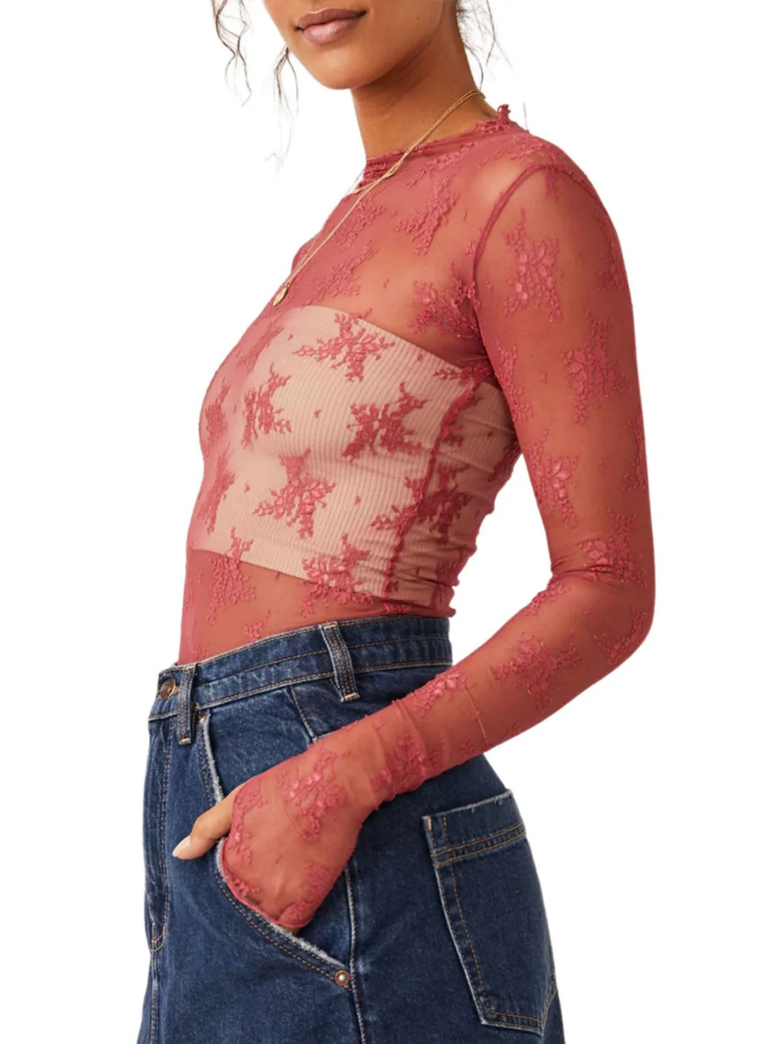 Lace Mock Neck Long Sleeve Blouse - Image 22
