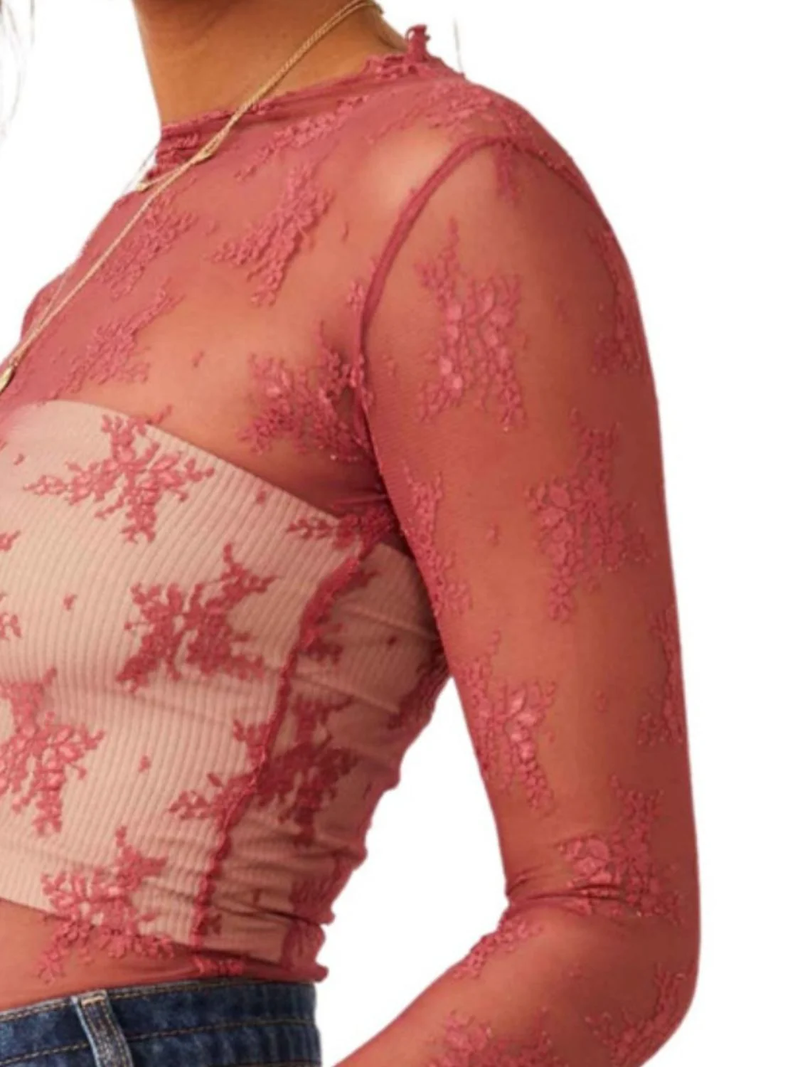 Lace Mock Neck Long Sleeve Blouse - Image 24