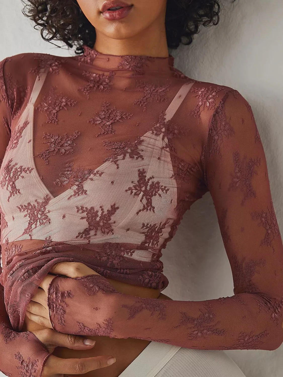 Lace Mock Neck Long Sleeve Blouse - Image 4
