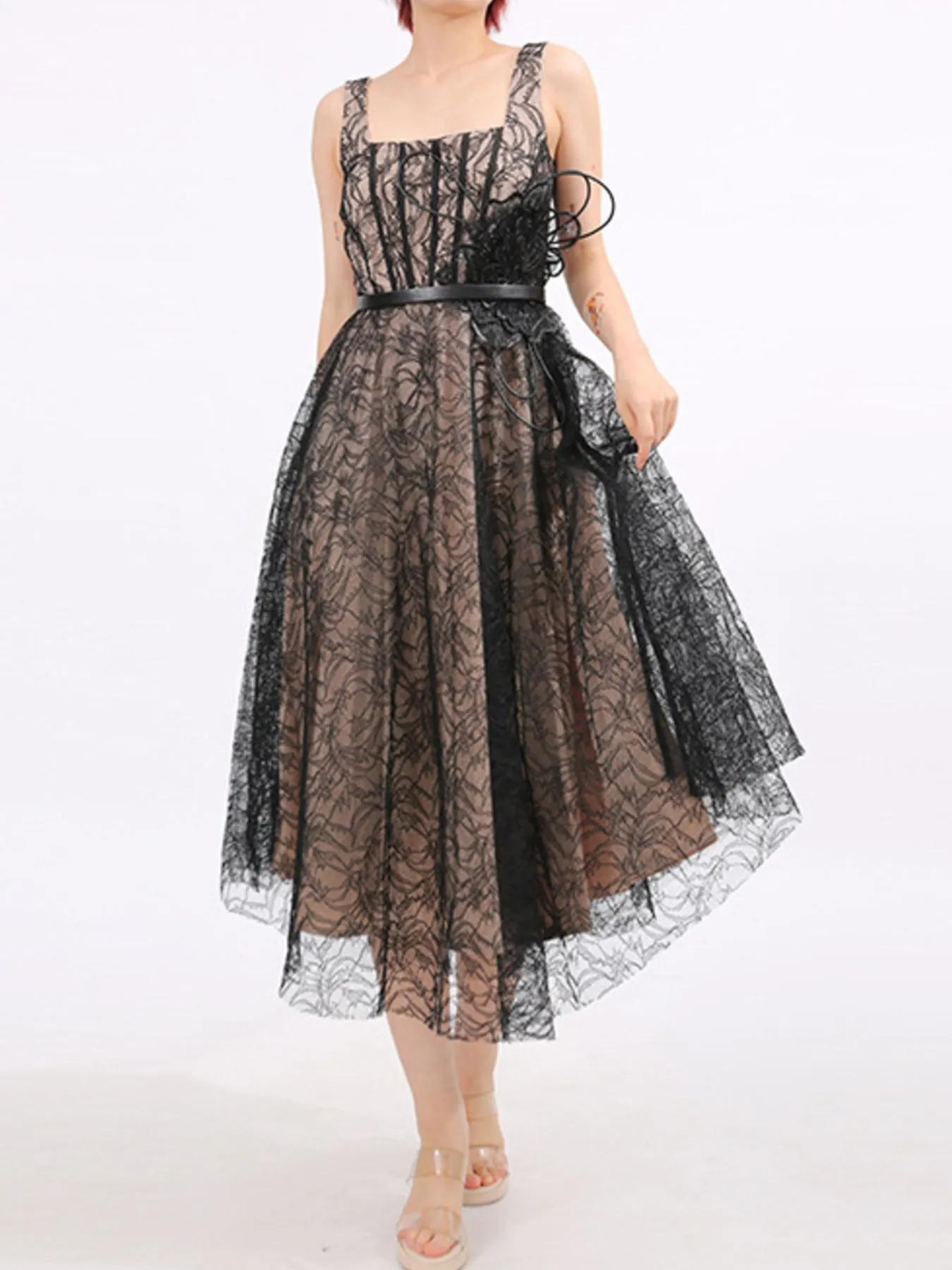 Lace Square Neck Midi Dress - Image 3
