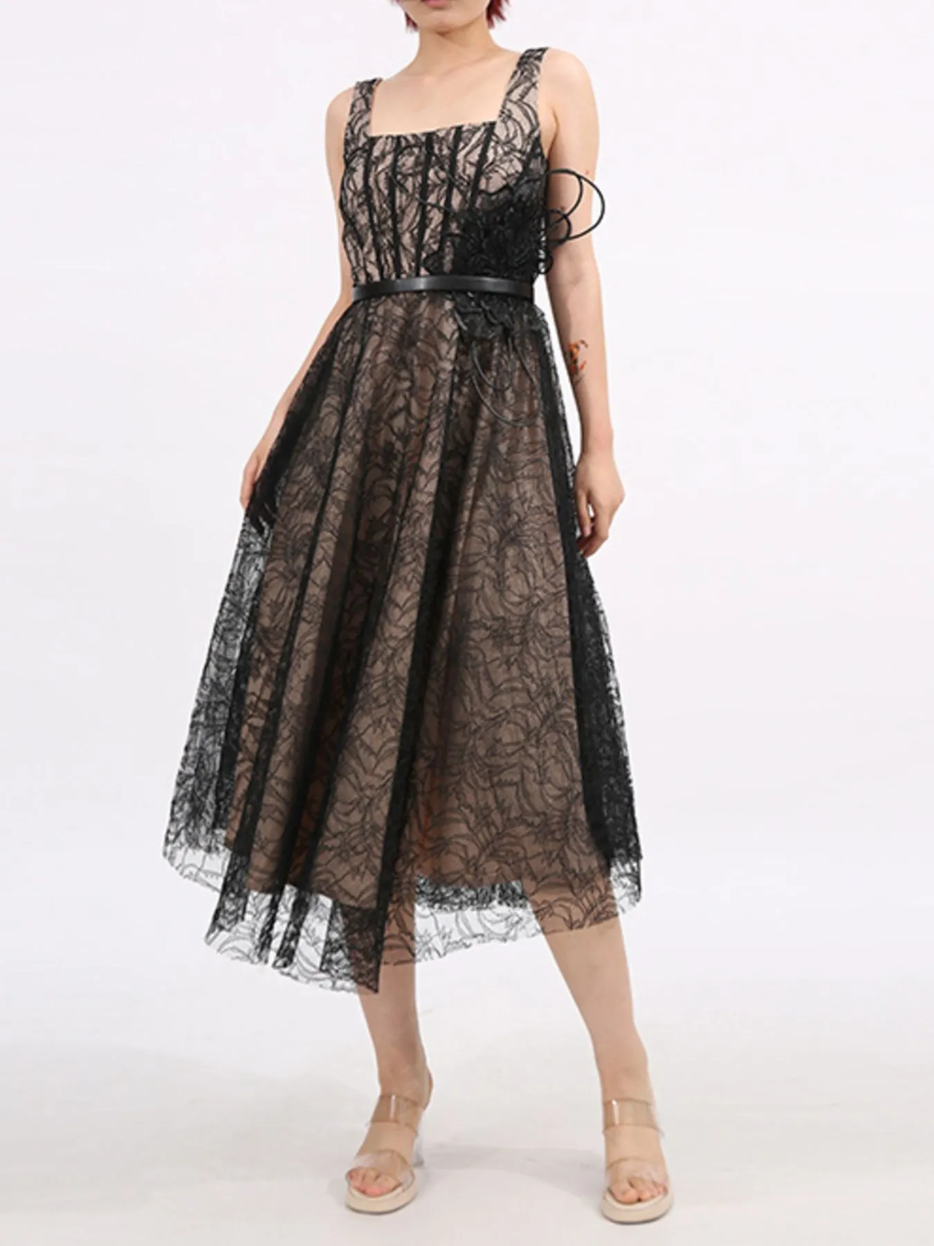 Lace Square Neck Midi Dress - Image 7