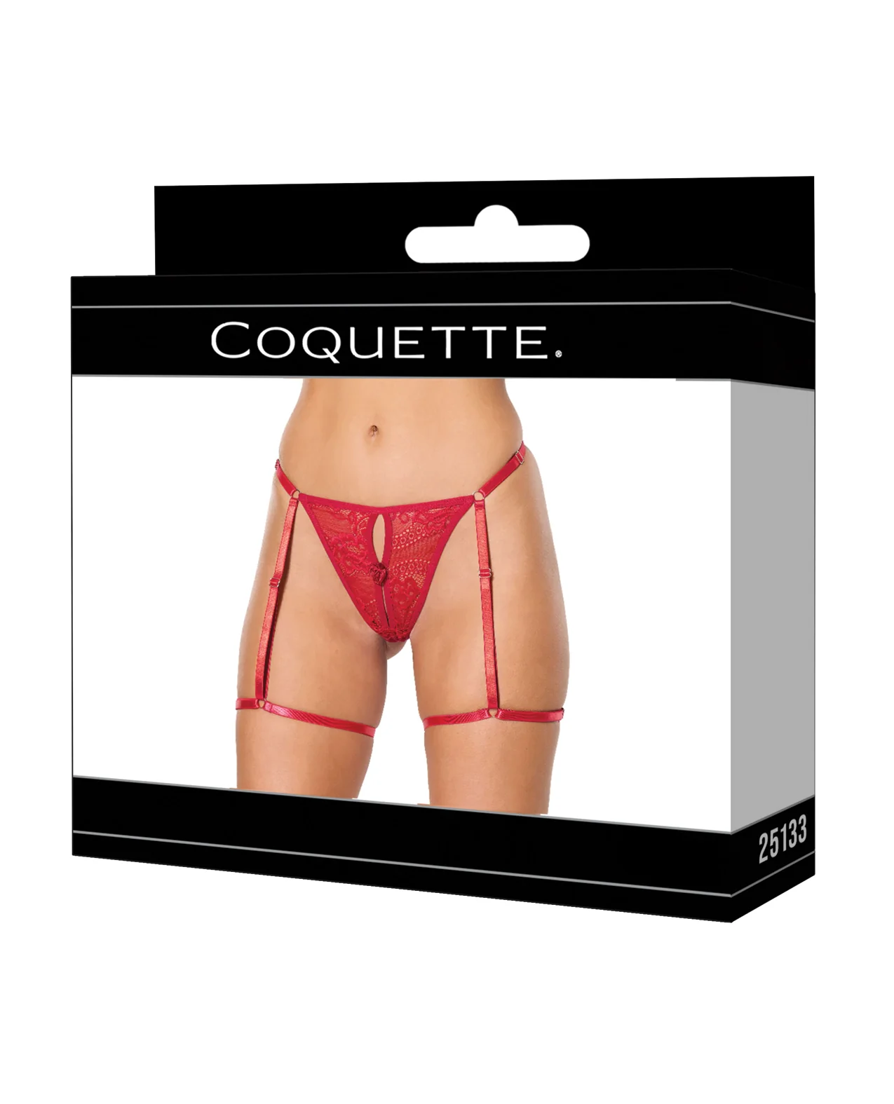 Lace Thong w/Garters and Bow Detail - Red LG - Image 4