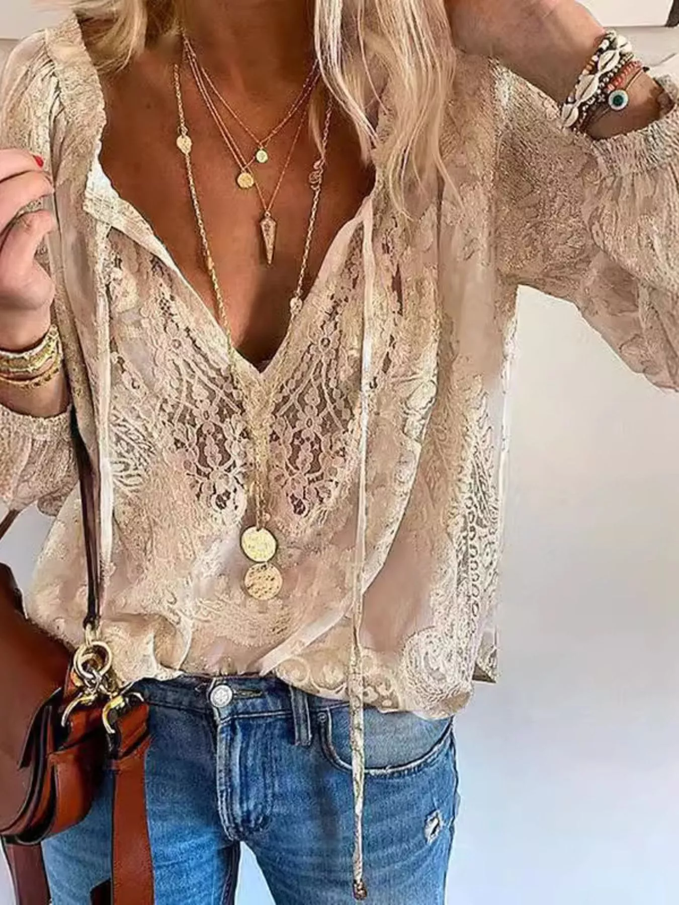 Lace Tie-Neck Blouse - Image 2