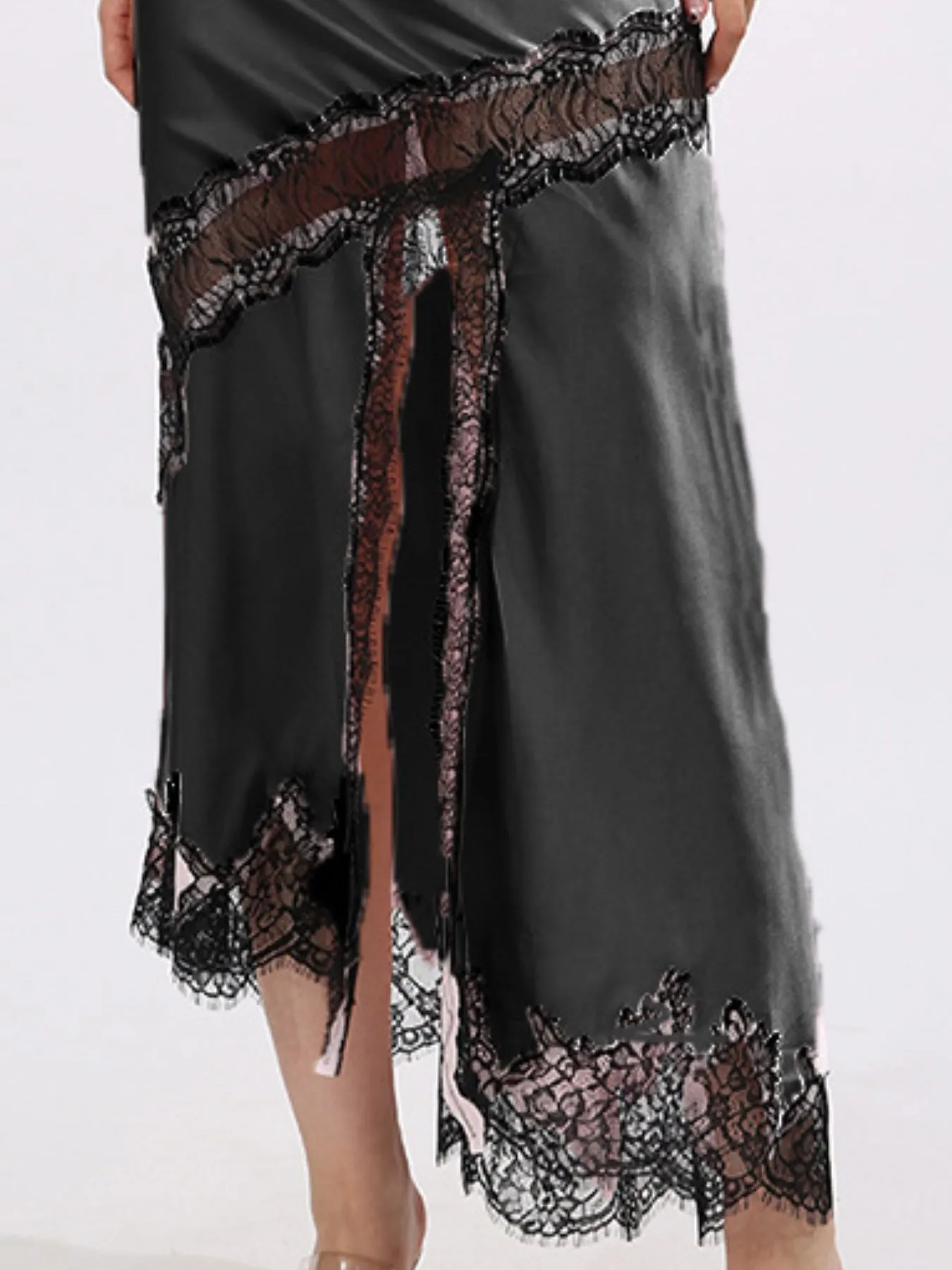 Lace Trim Asymmetrical Midi Skirt - Image 6