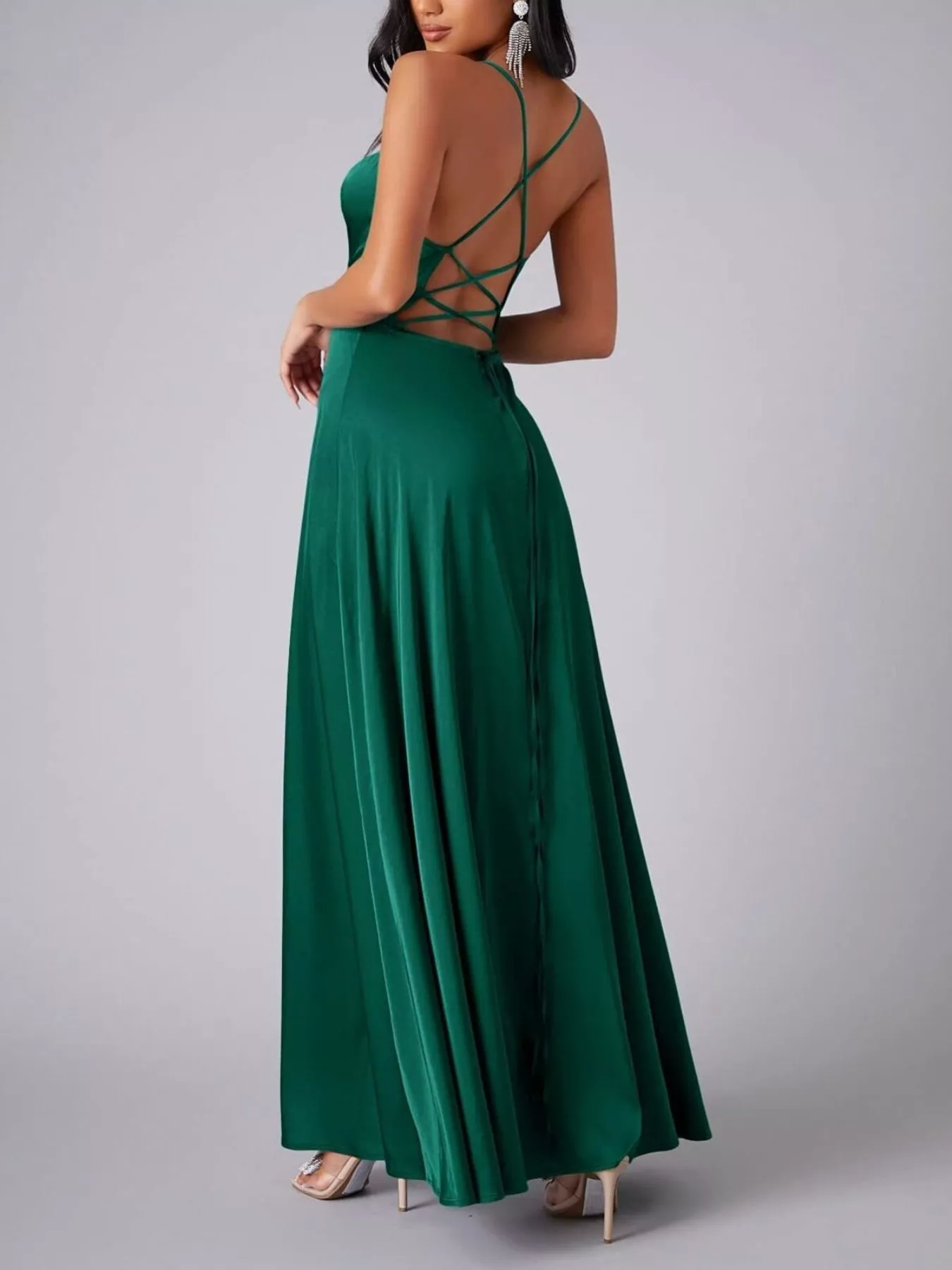 Lace Up Back Split Maxi Dress - Image 15
