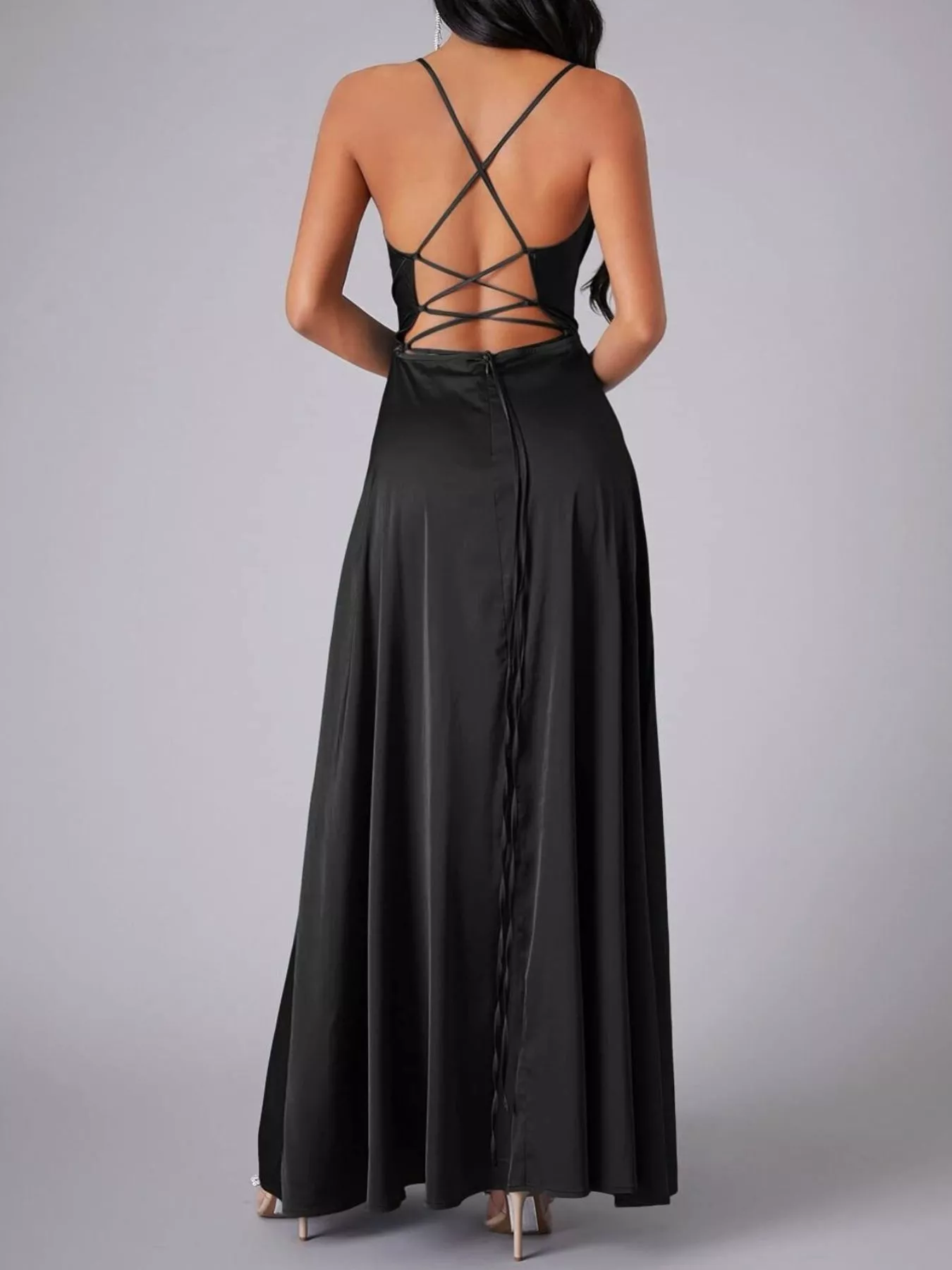 Lace Up Back Split Maxi Dress - Image 8