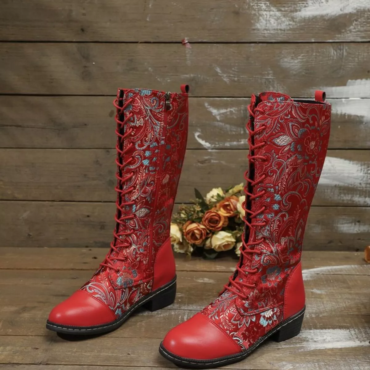 Lace Up Block Heels Boots - Image 3