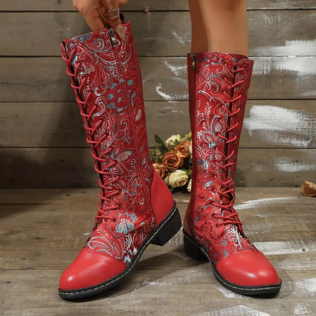 Lace Up Block Heels Boots - Image 6