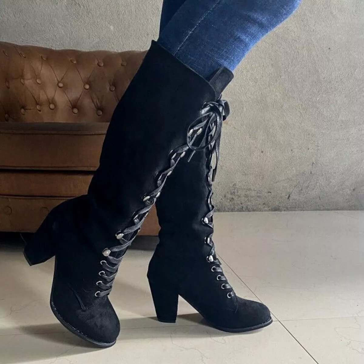 Lace Up Block Heels Boots - Image 5
