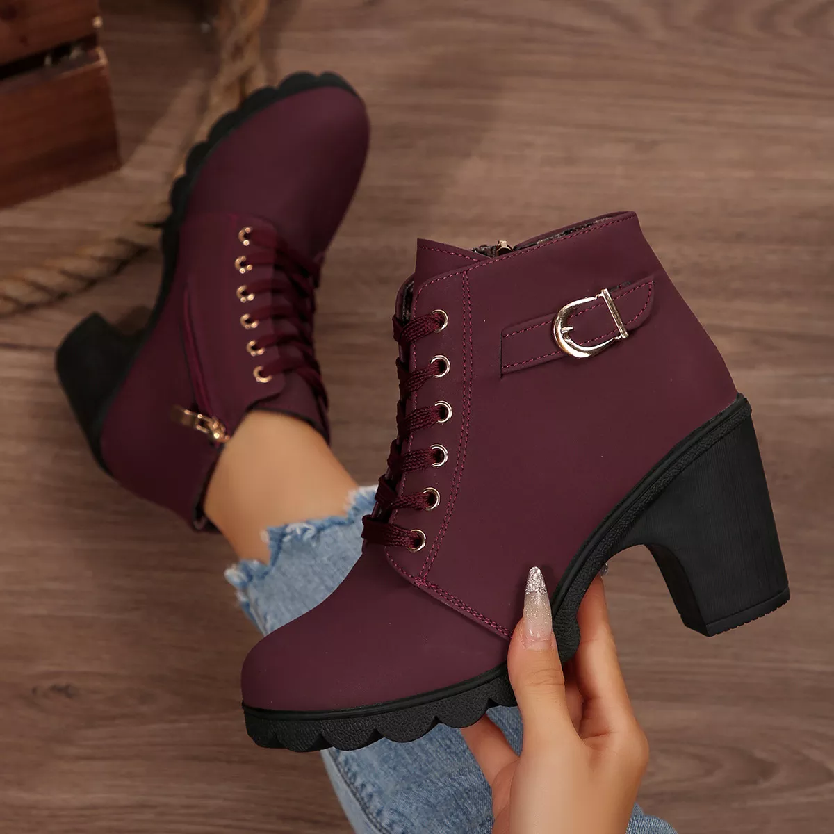 Lace Up Block Heels Boots - Image 11