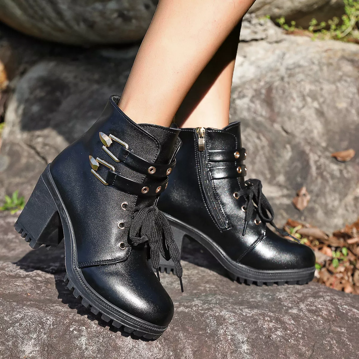 Lace Up Block Heels Boots - Image 10