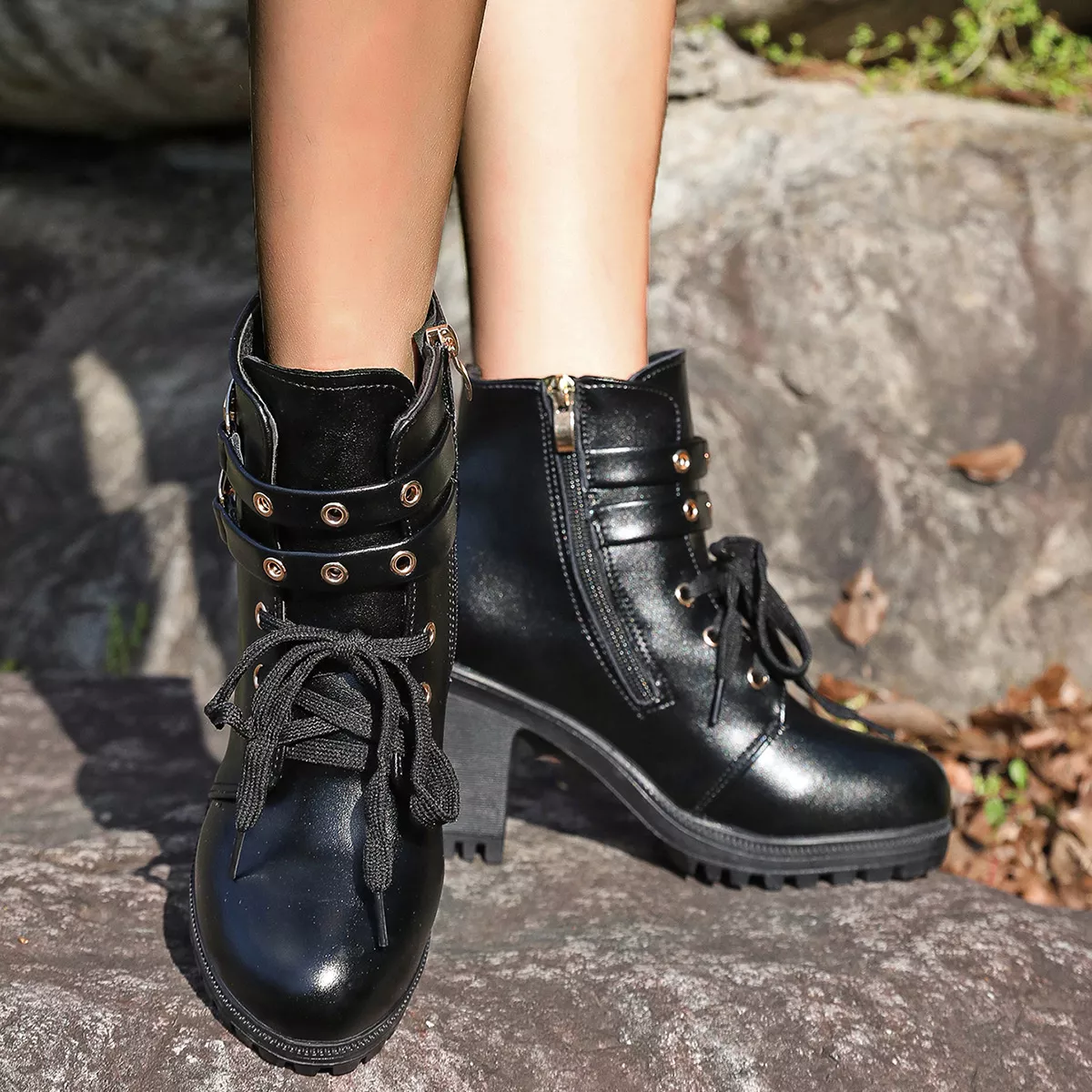 Lace Up Block Heels Boots - Image 11
