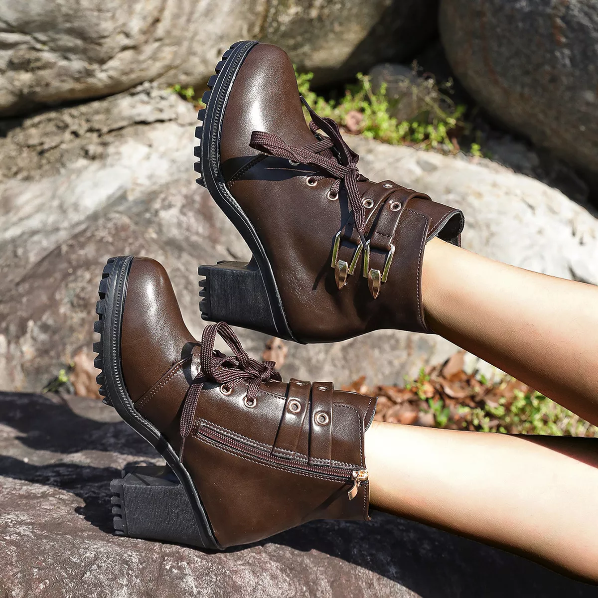 Lace Up Block Heels Boots - Image 4