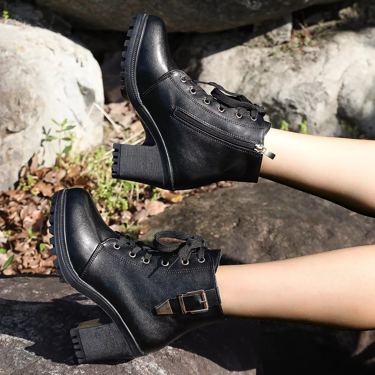 Lace Up Block Heels Boots - Image 5