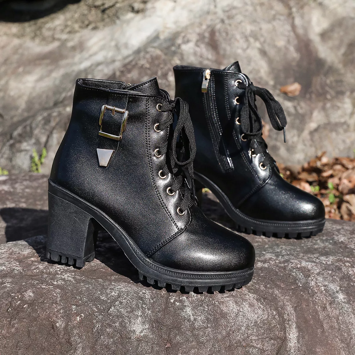 Lace Up Block Heels Boots - Image 8
