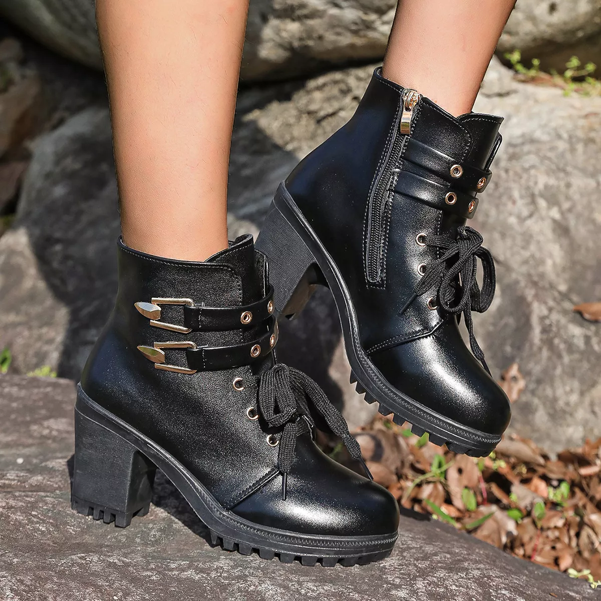 Lace Up Block Heels Boots - Image 9