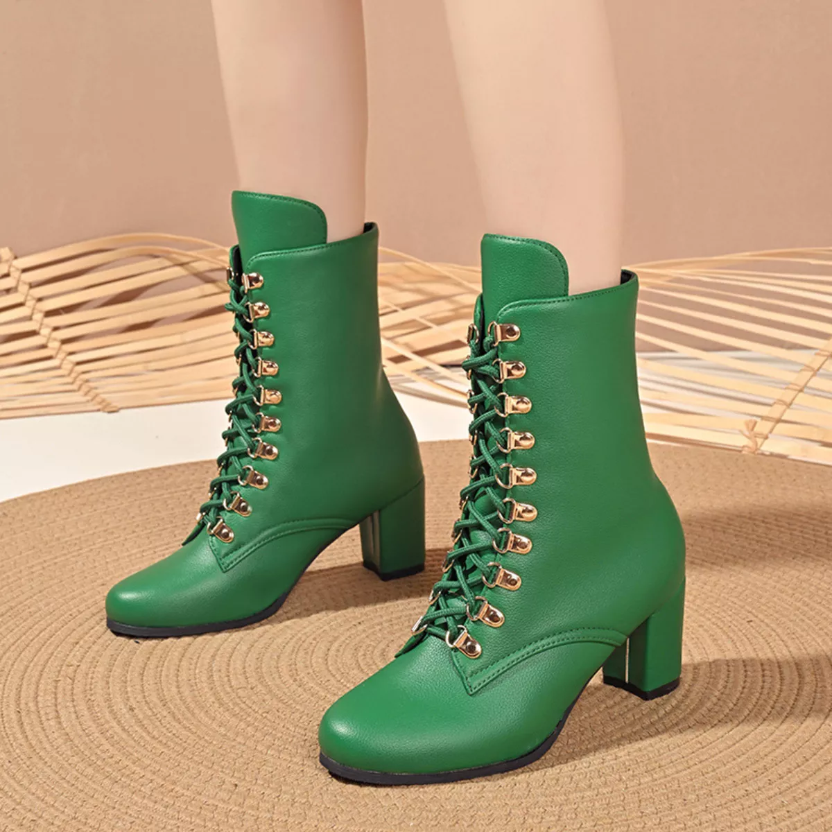 Lace-Up Boots with Block Heel - Image 6