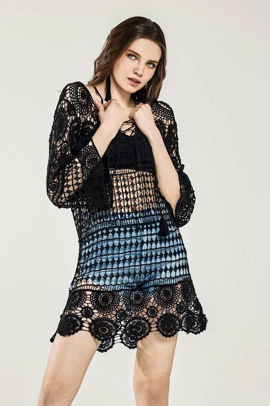 Lace-Up Crochet cotton Tunic Dress