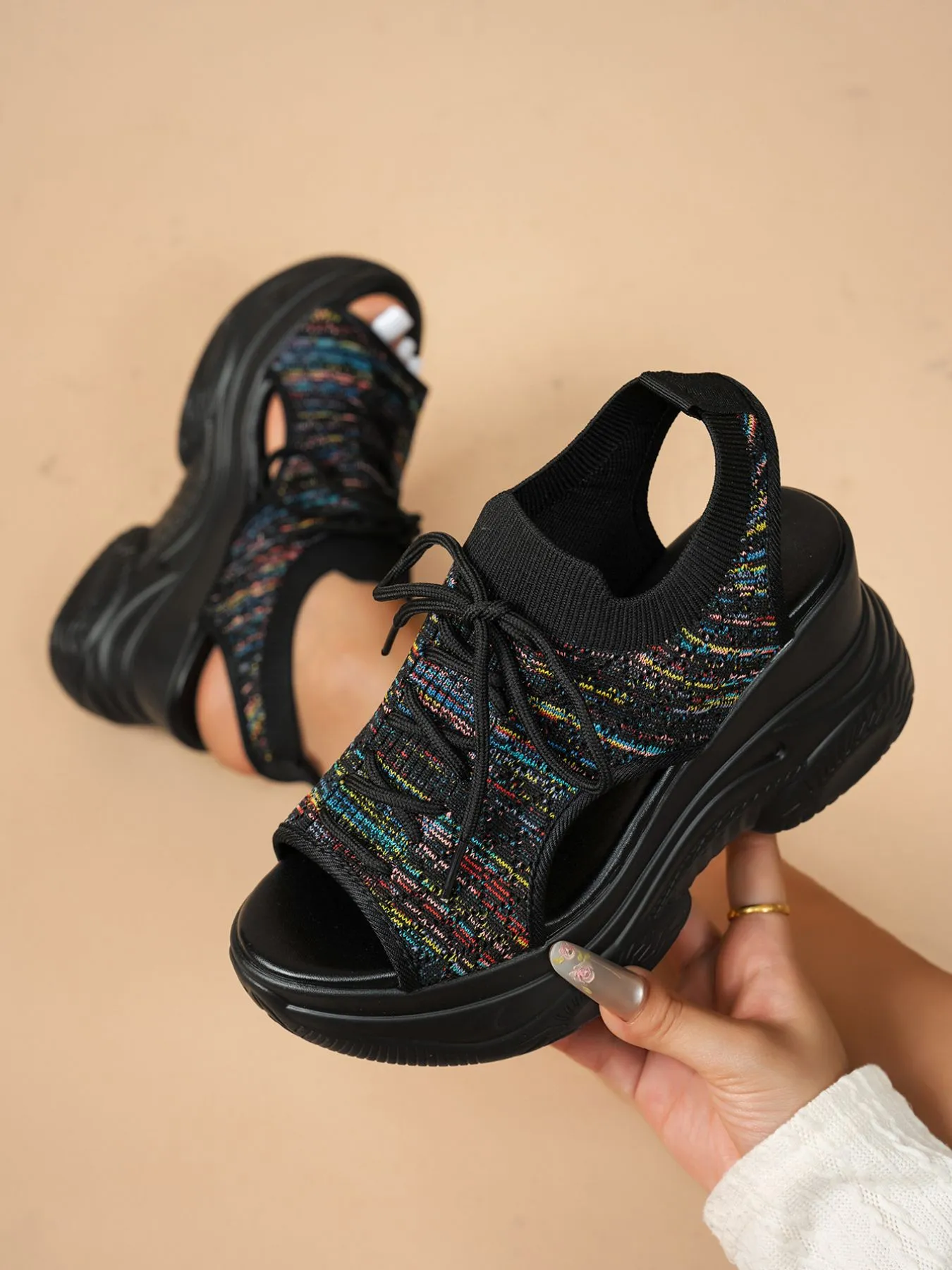 Lace Up Platform Wedge Sandals - Image 4