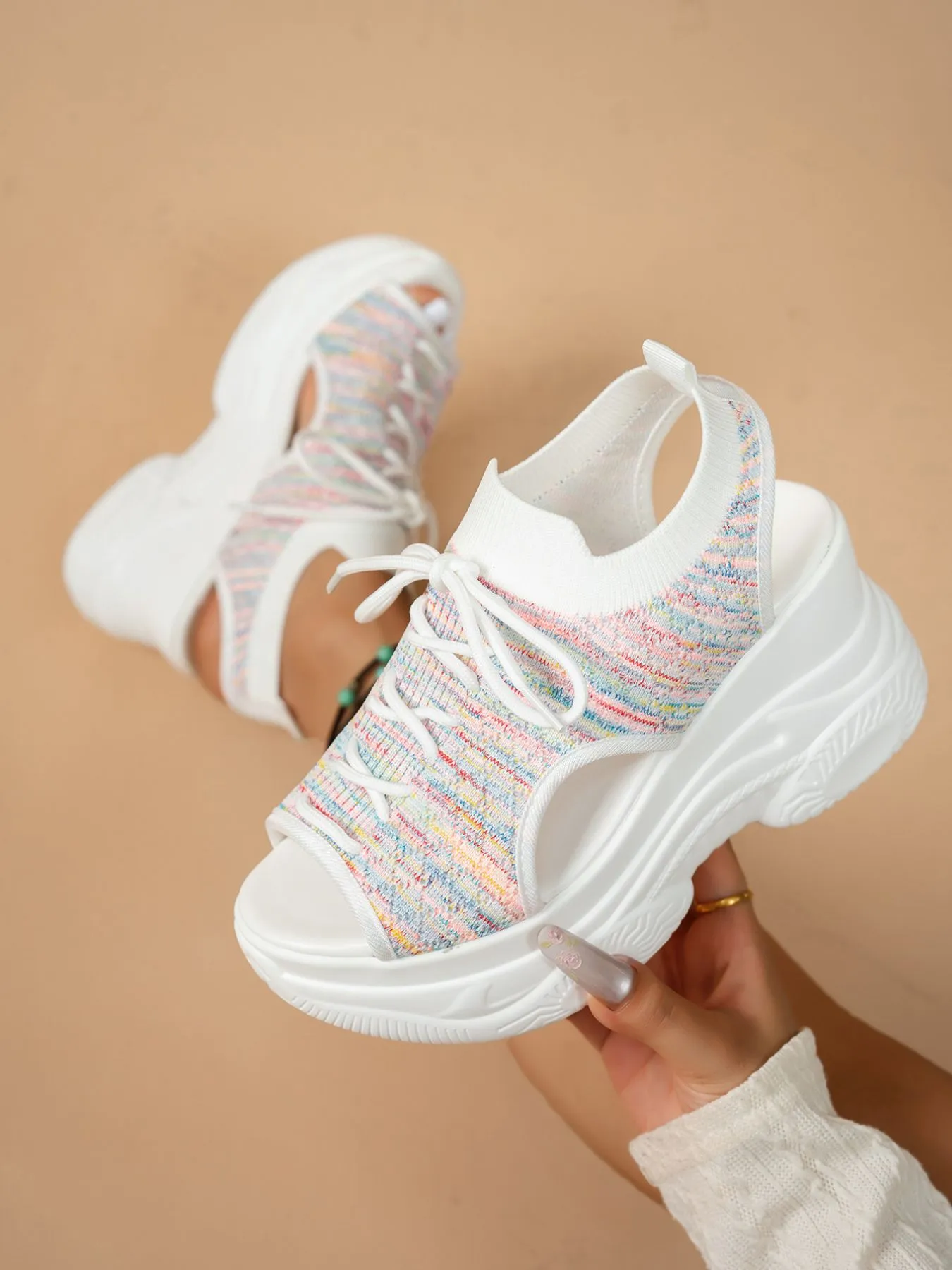 Lace Up Platform Wedge Sandals - Image 8