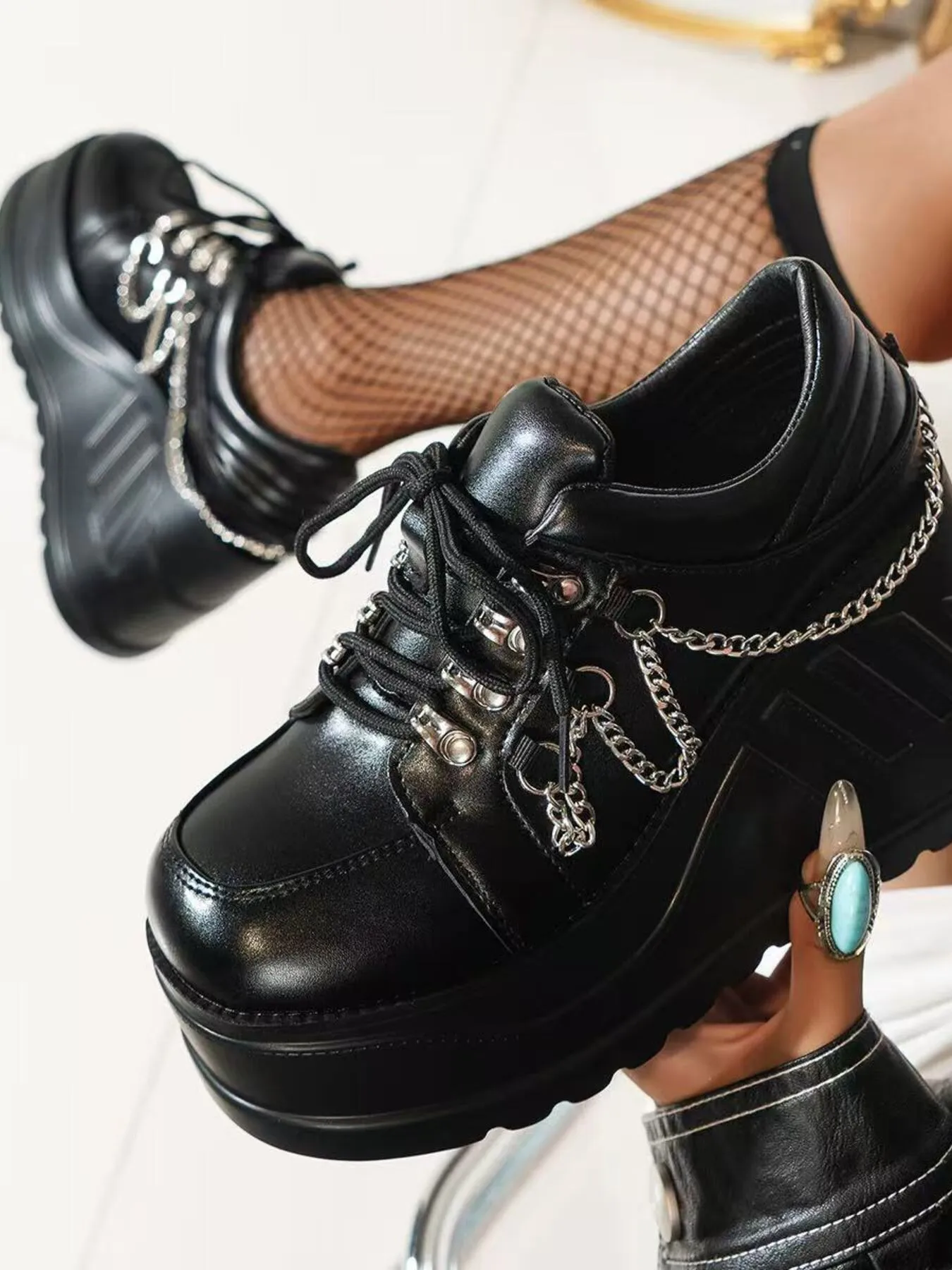 Lace Up Platform Wedge Sneakers - Image 2
