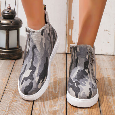 Lace-Up Round Toe Canvas Boots with Side Zip - Image 2