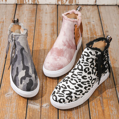 Lace-Up Round Toe Canvas Boots with Side Zip - Image 6