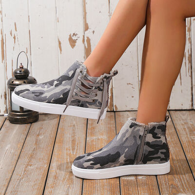 Lace-Up Round Toe Canvas Boots with Side Zip - Image 8