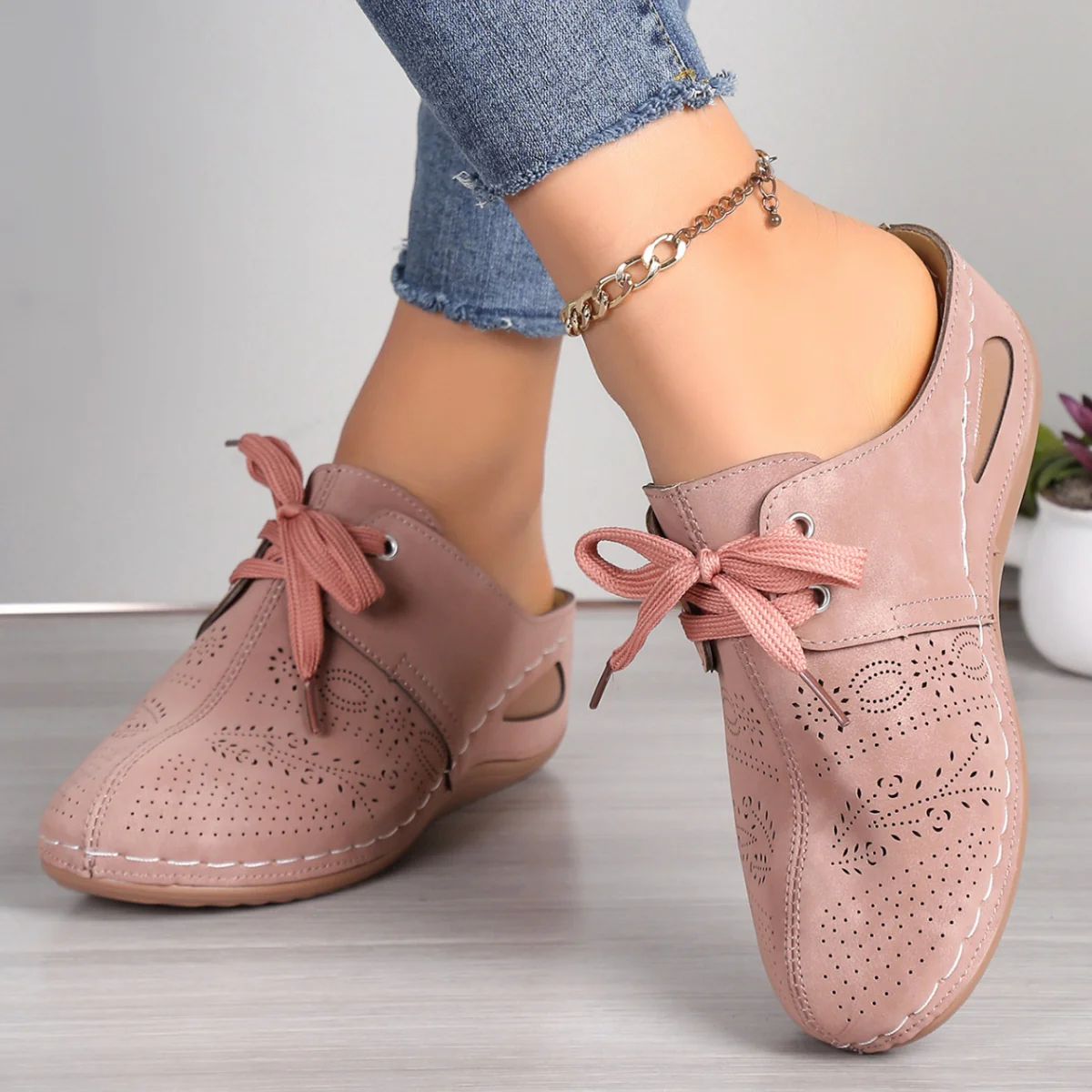 Lace-Up Round Toe Wedge Sandals - Image 3