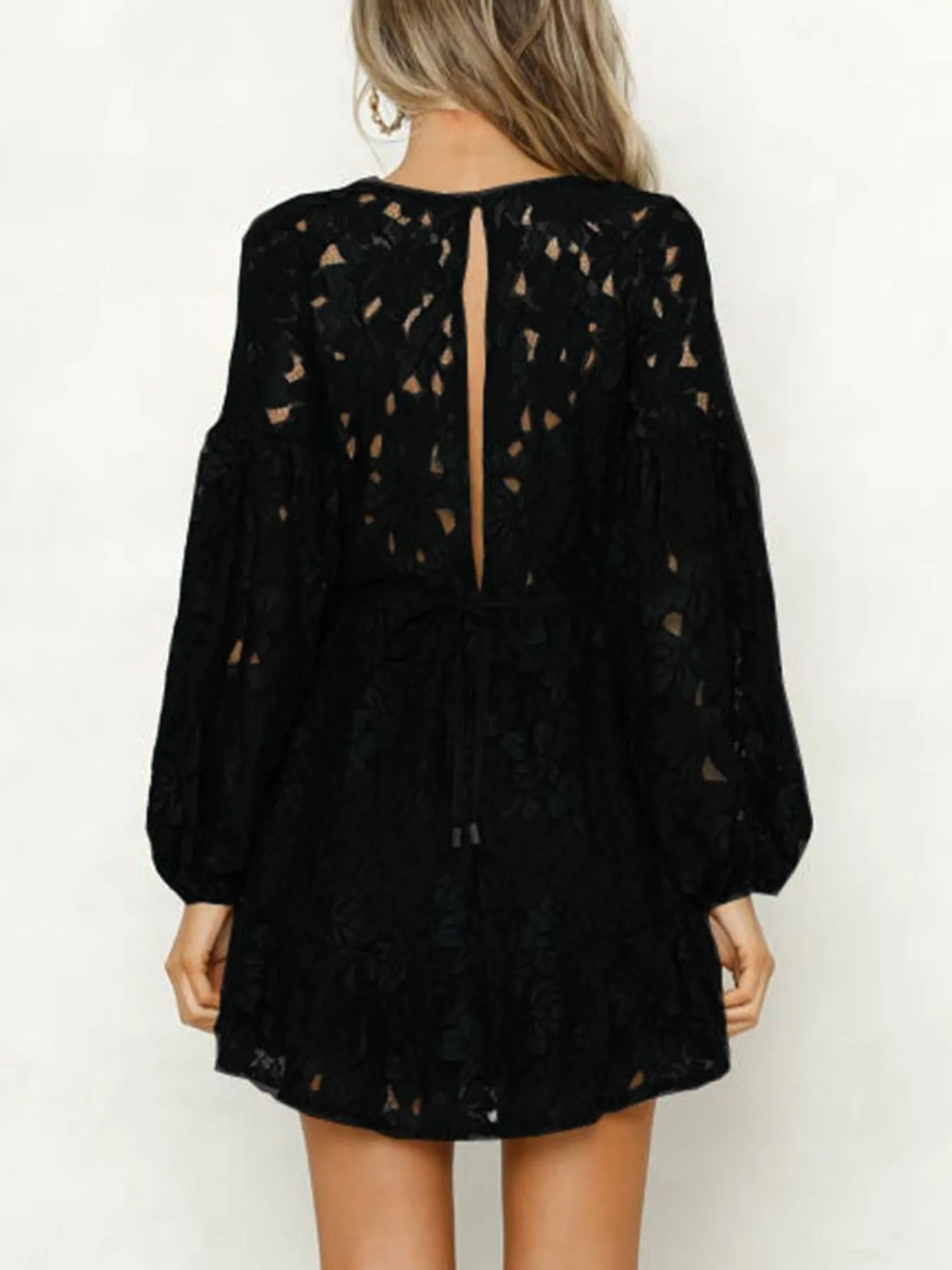 Lace V-Neck Long Sleeve Mini Dress - Image 10