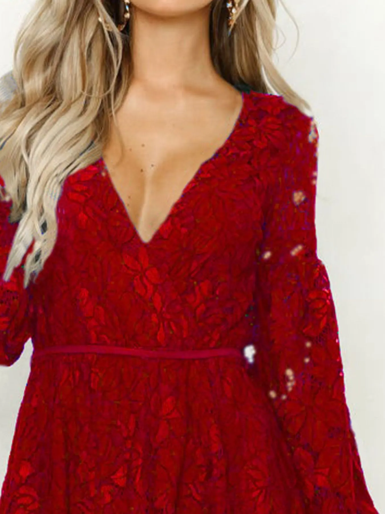 Lace V-Neck Long Sleeve Mini Dress - Image 6