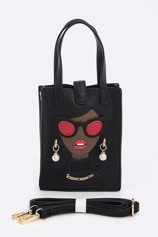 Lady In Glasses Top Handle Convertible Swing Bag - Image 3