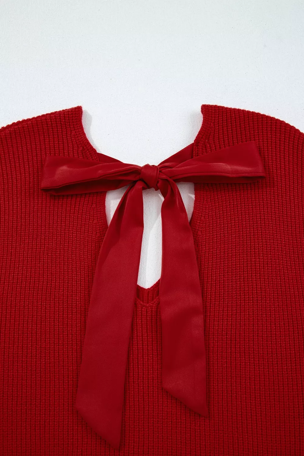 Lantern Sleeve V Neck Knot Back Sweater - Image 8