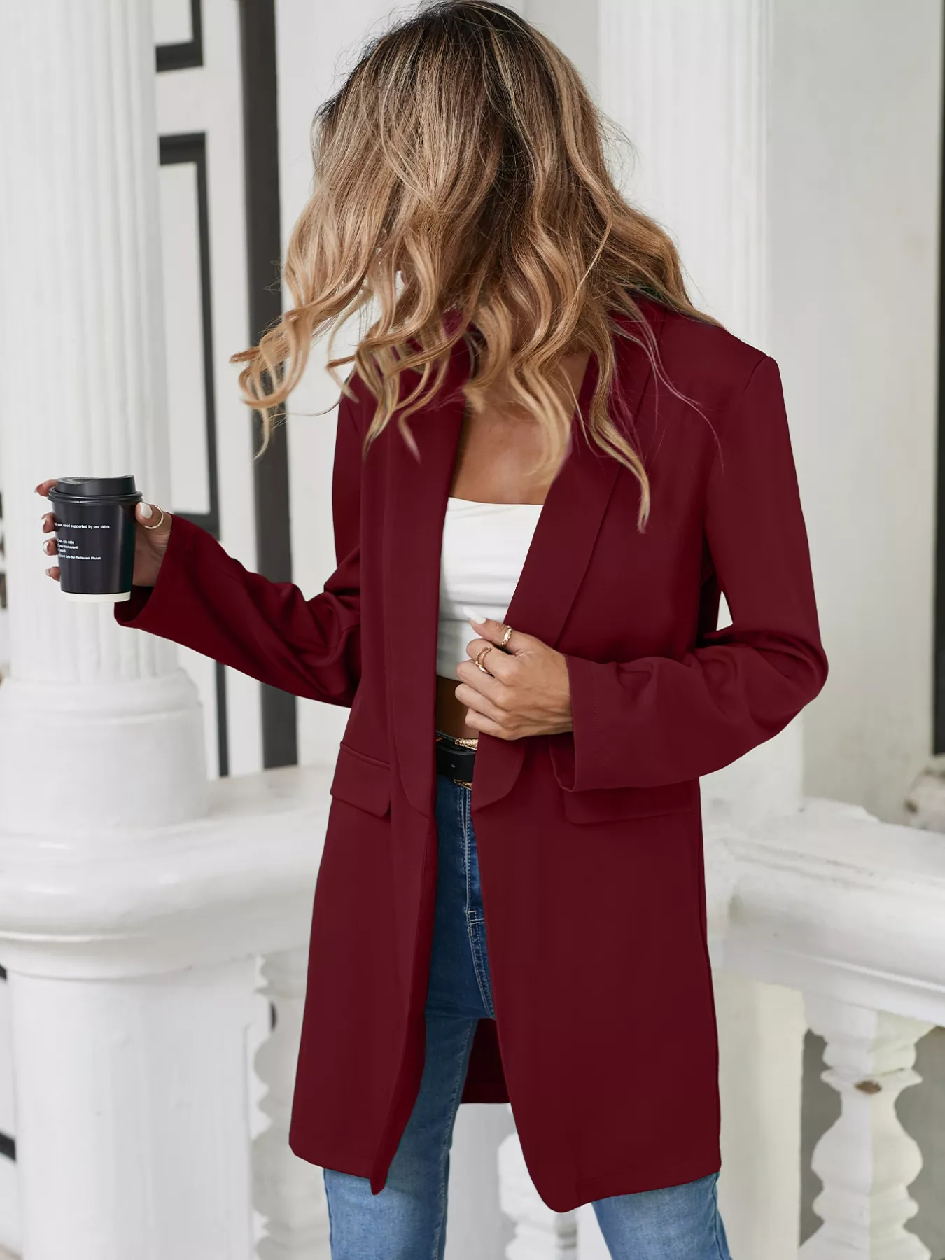 Lapel Collar Long Sleeve Blazer