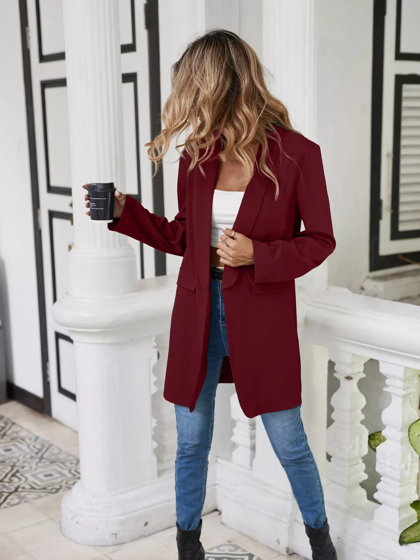 Lapel Collar Long Sleeve Blazer - Image 3
