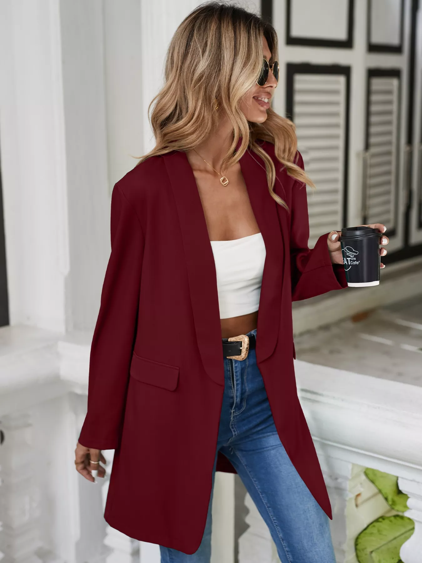 Lapel Collar Long Sleeve Blazer - Image 8