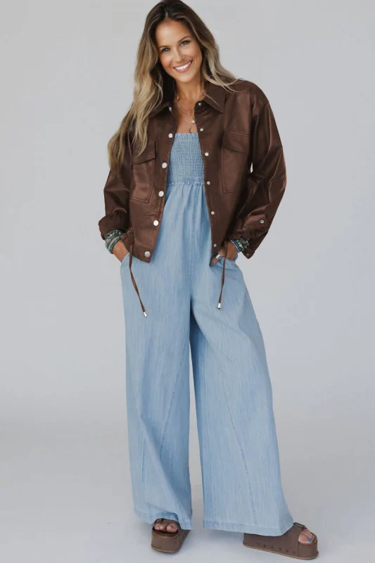 Leather Drawstring Hem Pocketed Jacket - Image 2