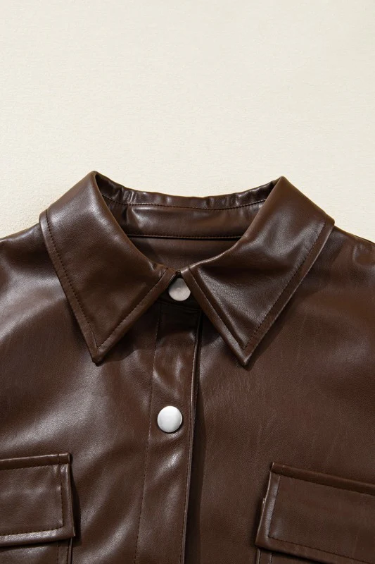 Leather Drawstring Hem Pocketed Jacket - Image 5