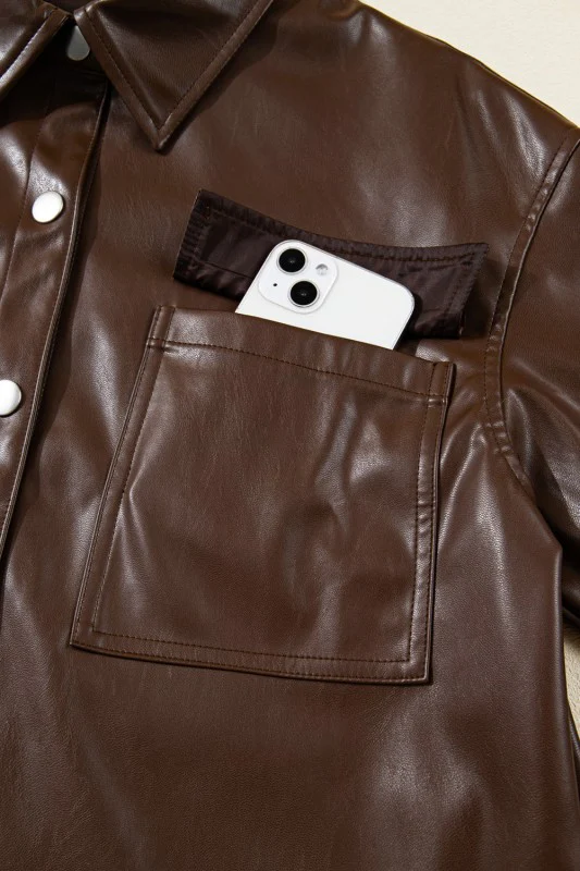 Leather Drawstring Hem Pocketed Jacket - Image 6