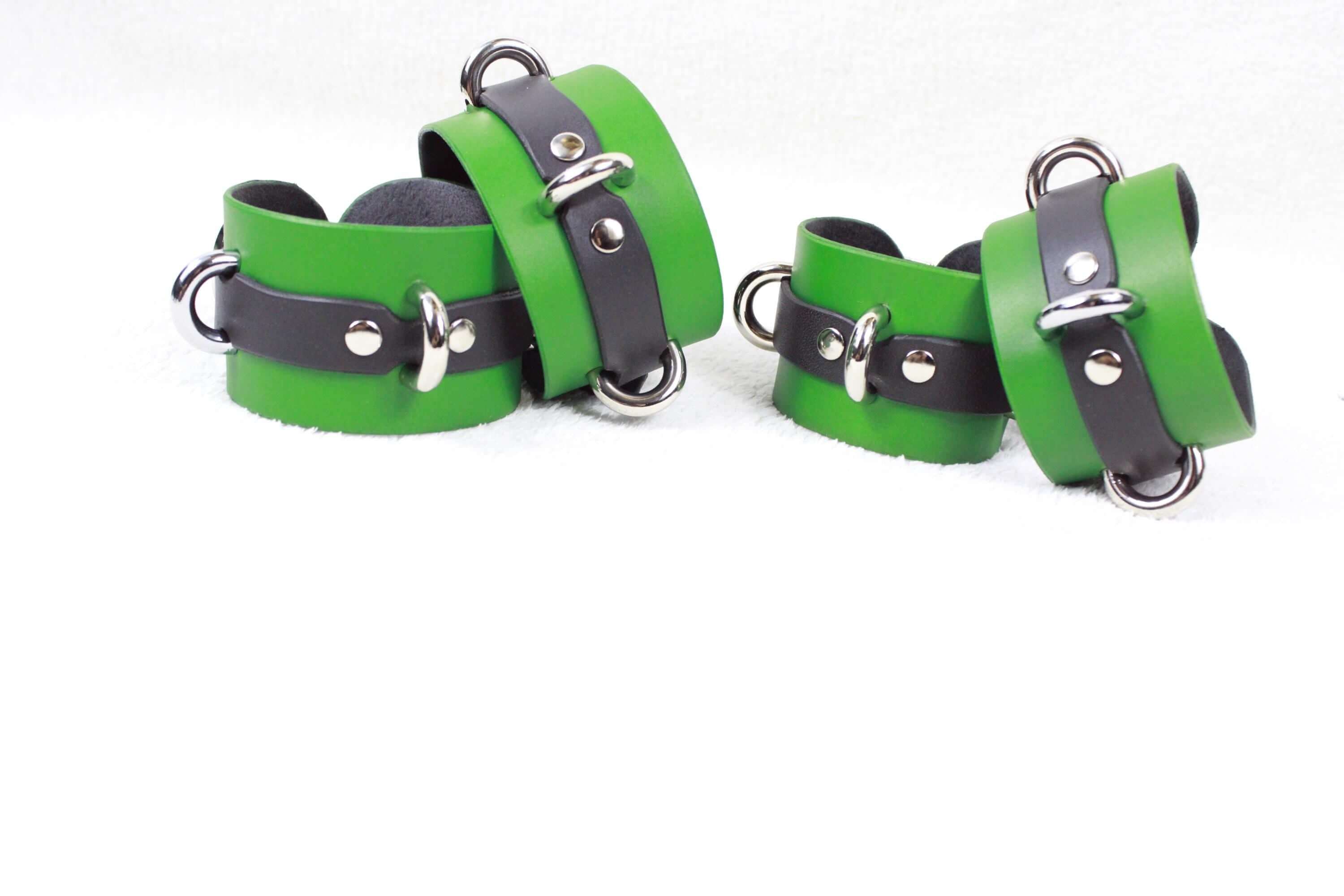 Leather Handcuffs & Ankle Cuffs Set – Bondage Gear with Connectors - Image 4
