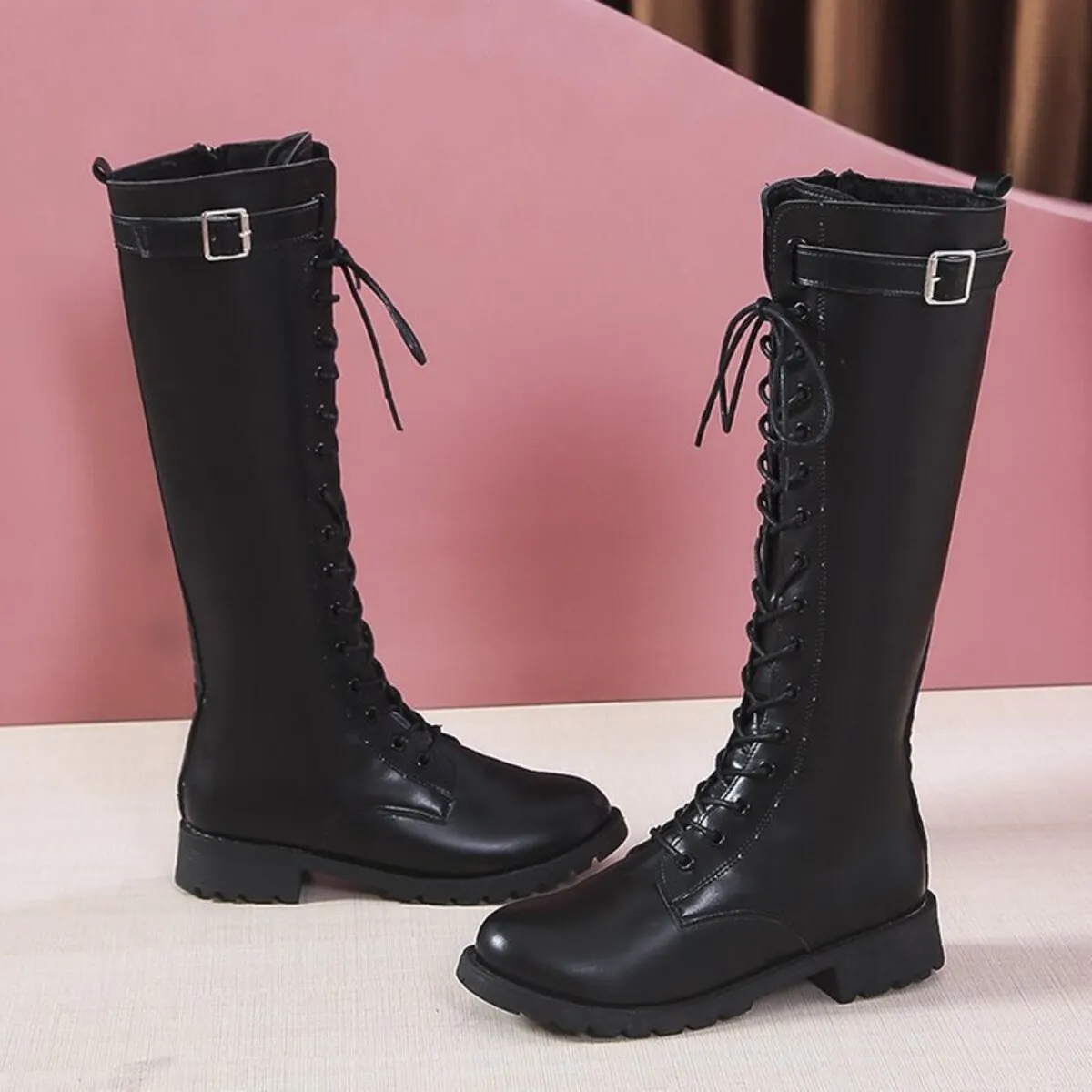 Leather Lace-Up Combat Boots - Image 2