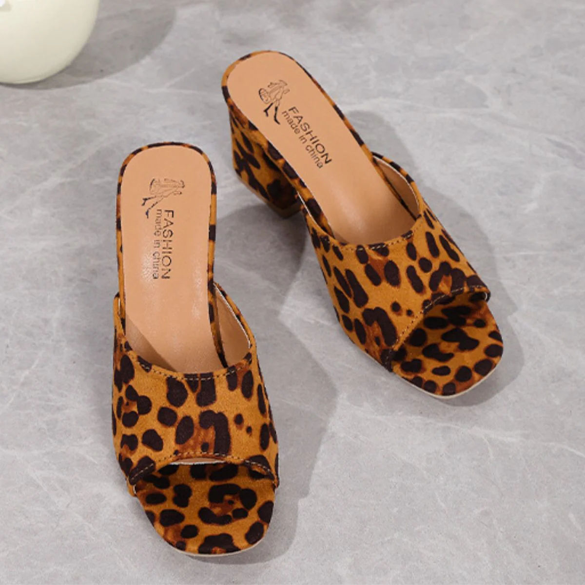 Leopard Block Heel Suede Sandals - Image 3
