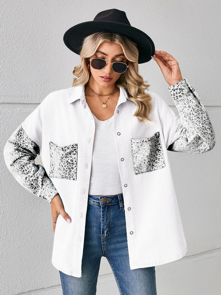 Leopard Button Up Denim Jacket - Image 12