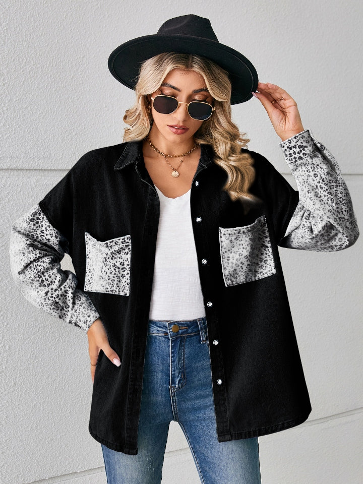Leopard Button Up Denim Jacket - Image 3