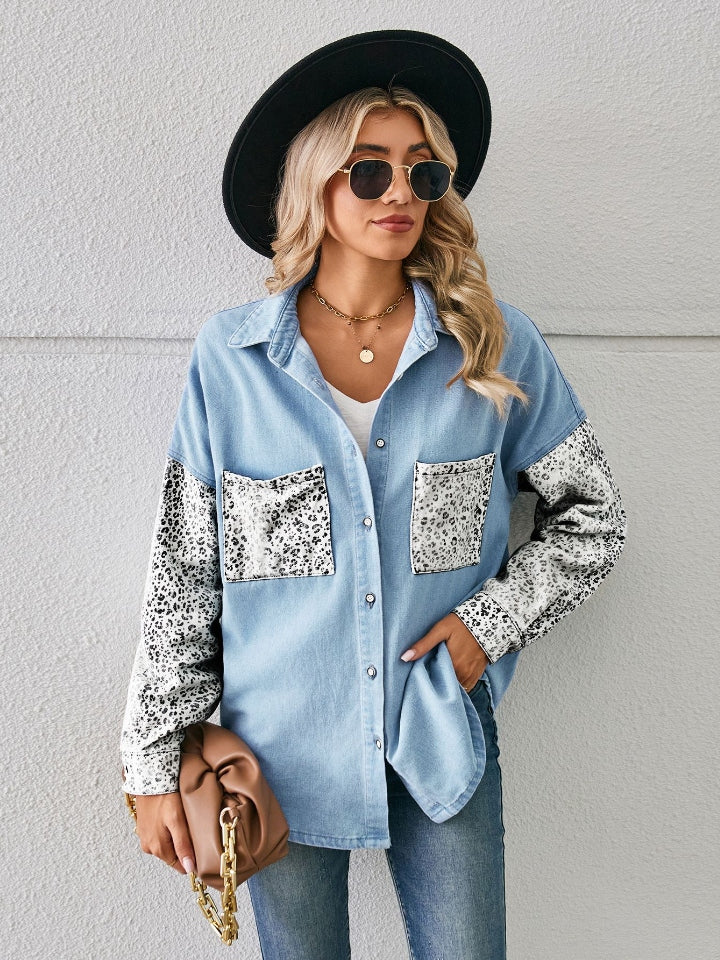 Leopard Button Up Denim Jacket - Image 5