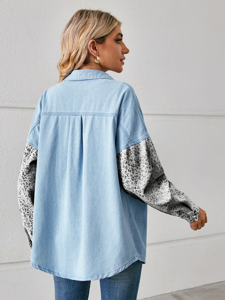 Leopard Button Up Denim Jacket - Image 7