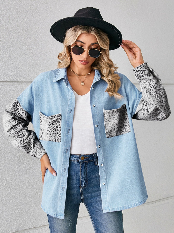 Leopard Button Up Denim Jacket - Image 8